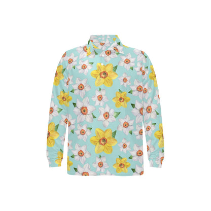 Daffodils Pattern Print Design DF07 Long Sleeve Polo Shirt For Men's