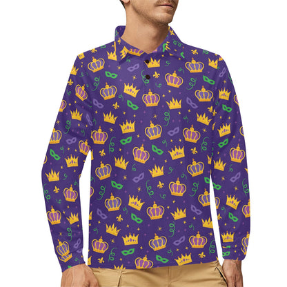 Mardi Gras Pattern Print Design 03 Long Sleeve Polo Shirt For Men's