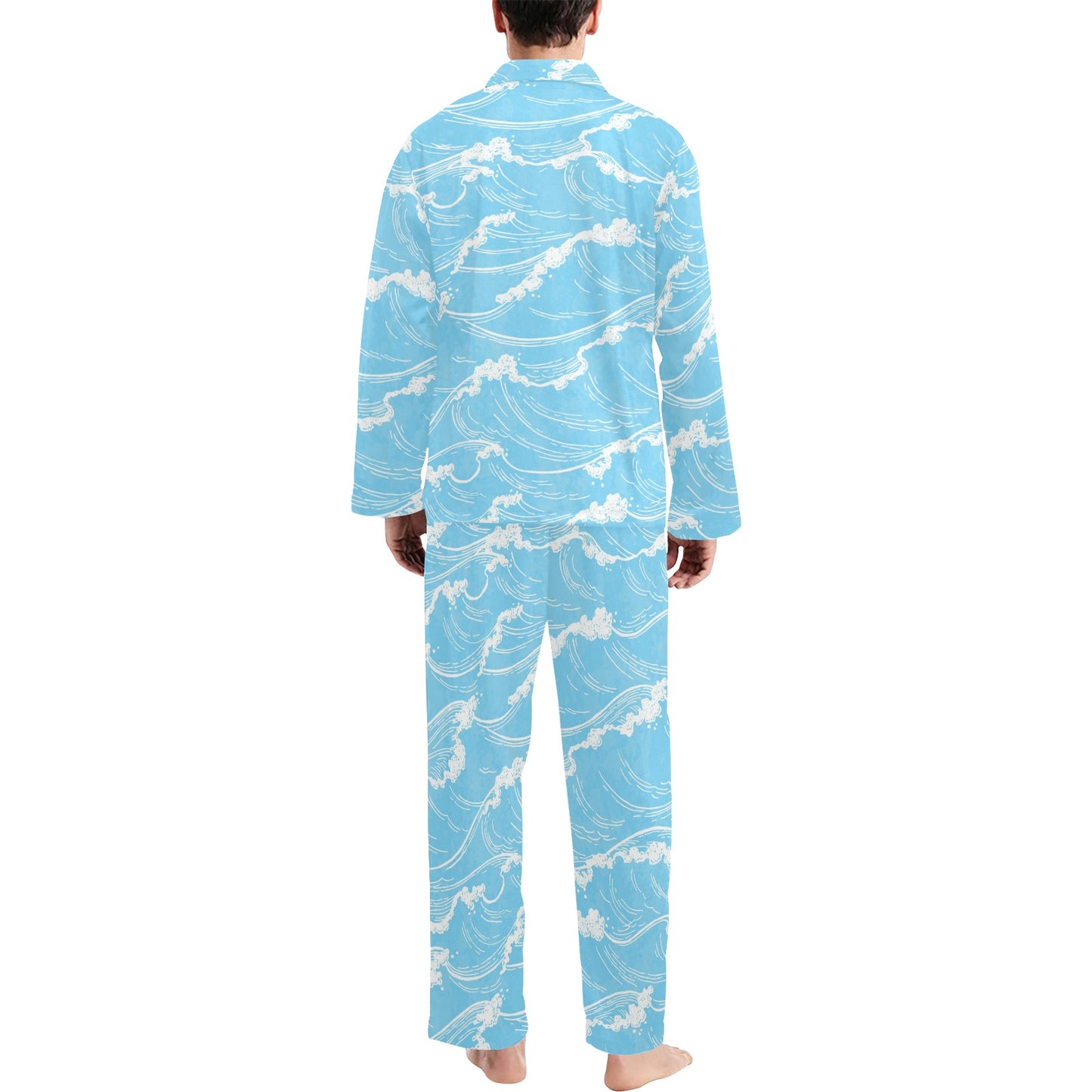 Ocean Wave Pattern Print Design A01 Men's Long Pajama Set