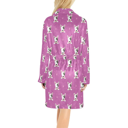 Bull Terrier Happy Print Pattern Women's Fleece Robe