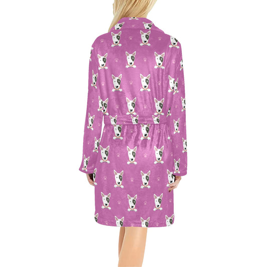 Bull Terrier Happy Print Pattern Women's Fleece Robe