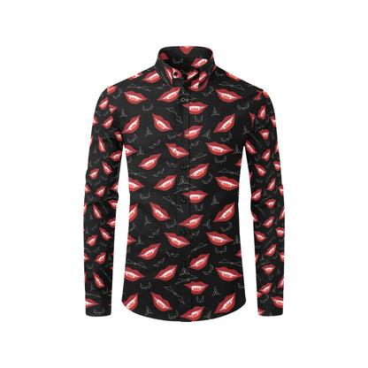 Vampire Lips Print Design LKS301 Men's Long Sleeve Dress Shirt