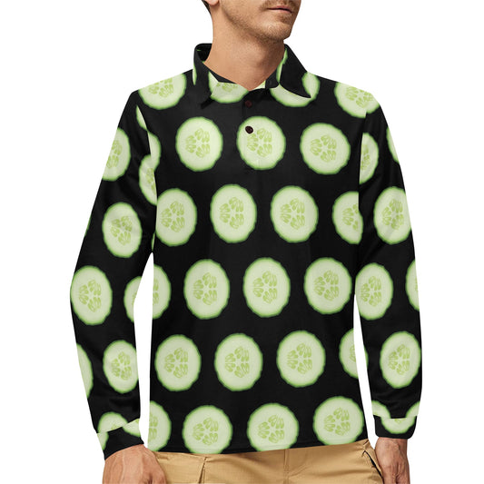 Cucumber Pattern Print Design CC02 Long Sleeve Polo Shirt For Men's