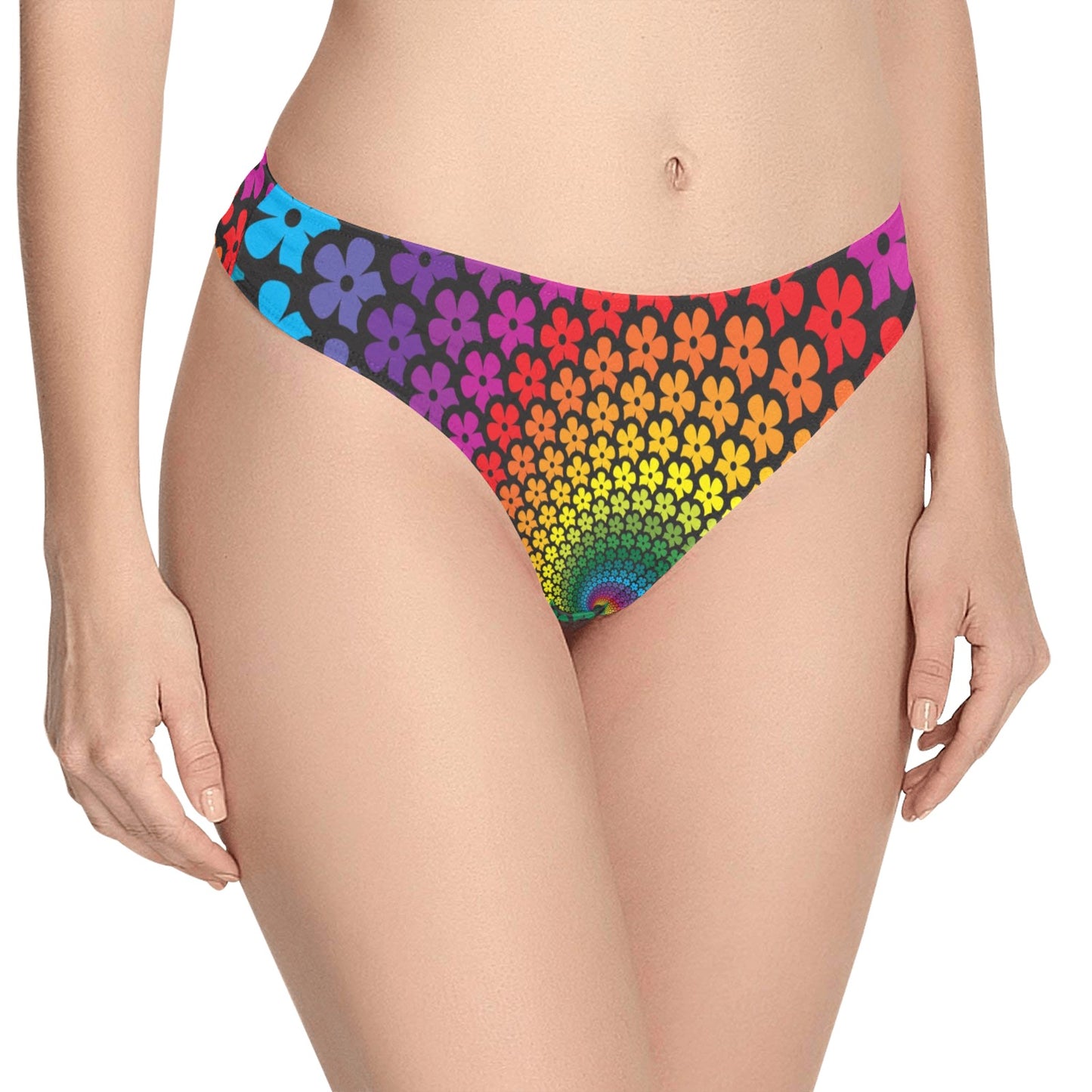 Flower Power Rainbow Spiral Print Women's Thongs