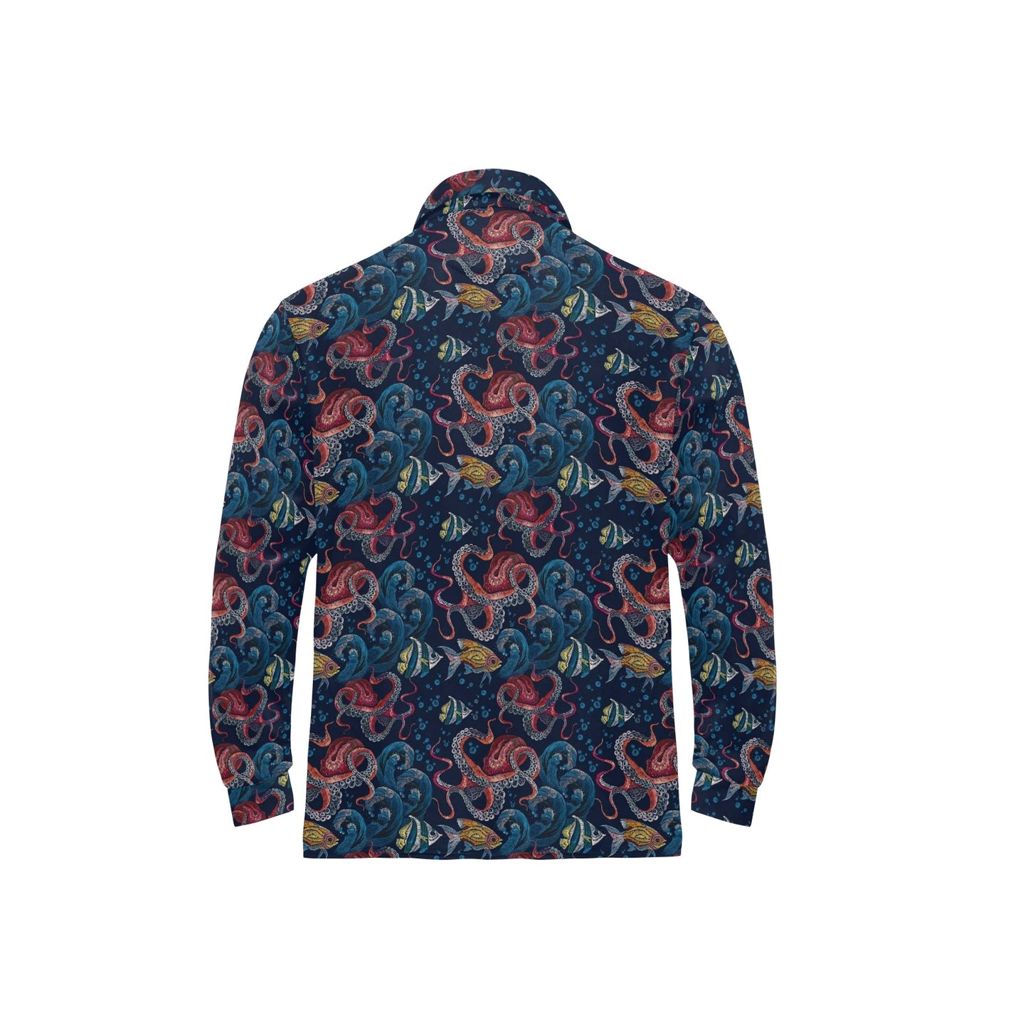 Octopus Deep Sea Print Themed Long Sleeve Polo Shirt For Men's