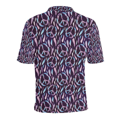 Peace Sign Feather Design Print Men Polo Shirt