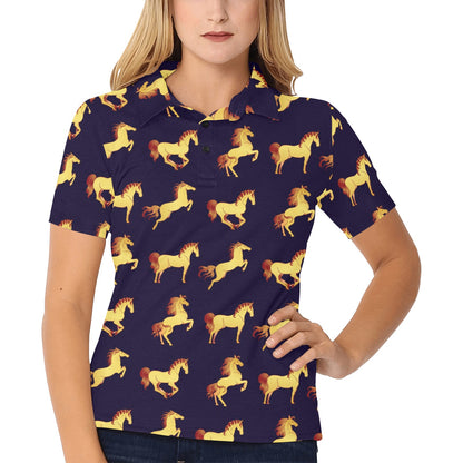 Gold Horse Pattern Women's Polo Shirt