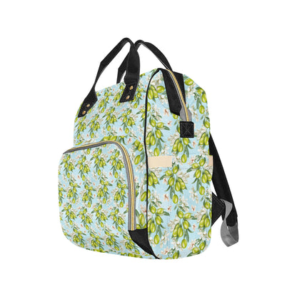 Elegant Olive Floral Print Diaper Bag Backpack