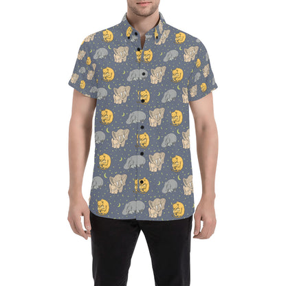 Safari Elephant Lion Print Design LKS303 Men Short Sleeve Button Up Shirt