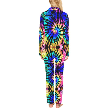 Tie Dye Rainbow Design Print Women's Long Pajama Set