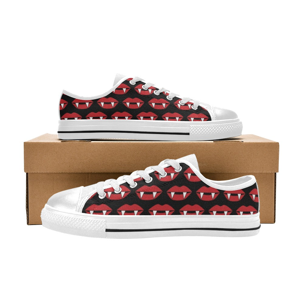 Vampire Lips Print Design LKS302 Women's White Low Top Shoes