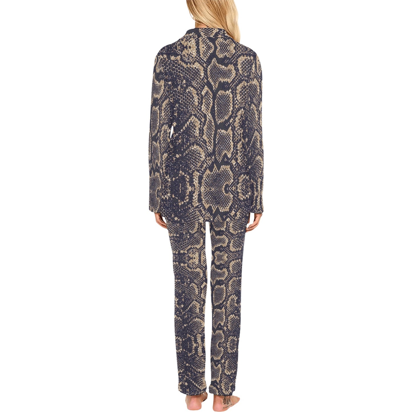 Snake Skin Pattern Print Women's Long Pajama Set