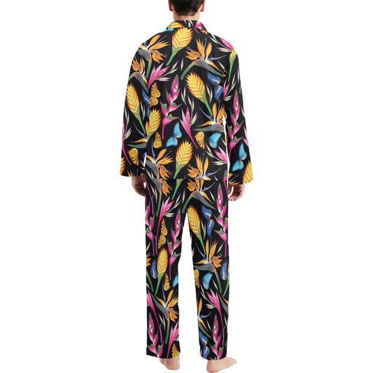 Tropical Flower Pattern Print Design TF016 Men's Long Pajama Set