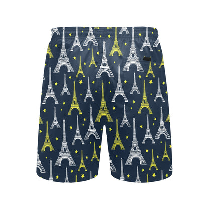 Eiffel Tower Star Print Men's Swim Trunks Beach Shorts