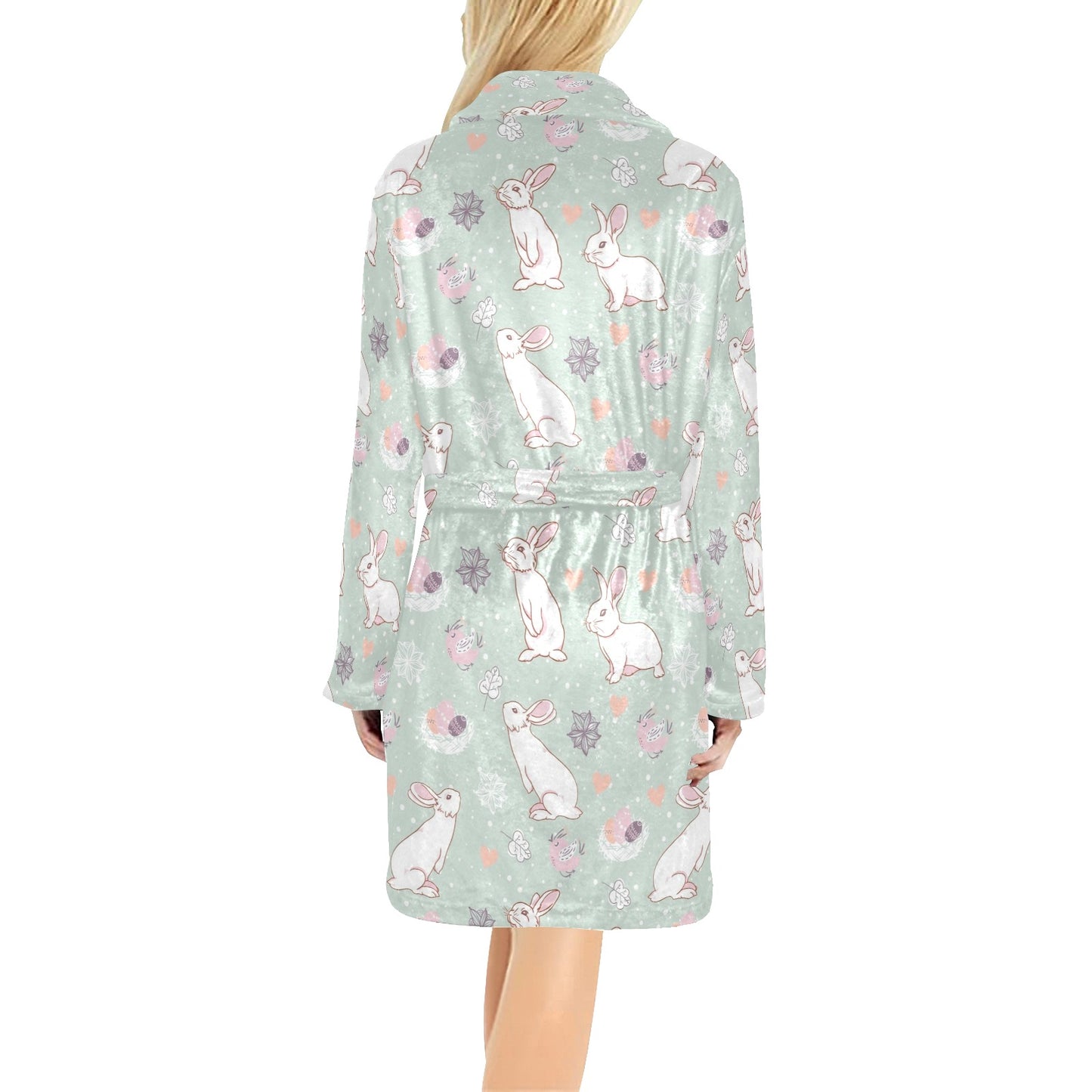 Rabbit Pattern Print Design RB011 Women's Fleece Robe