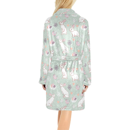 Rabbit Pattern Print Design RB011 Women's Fleece Robe