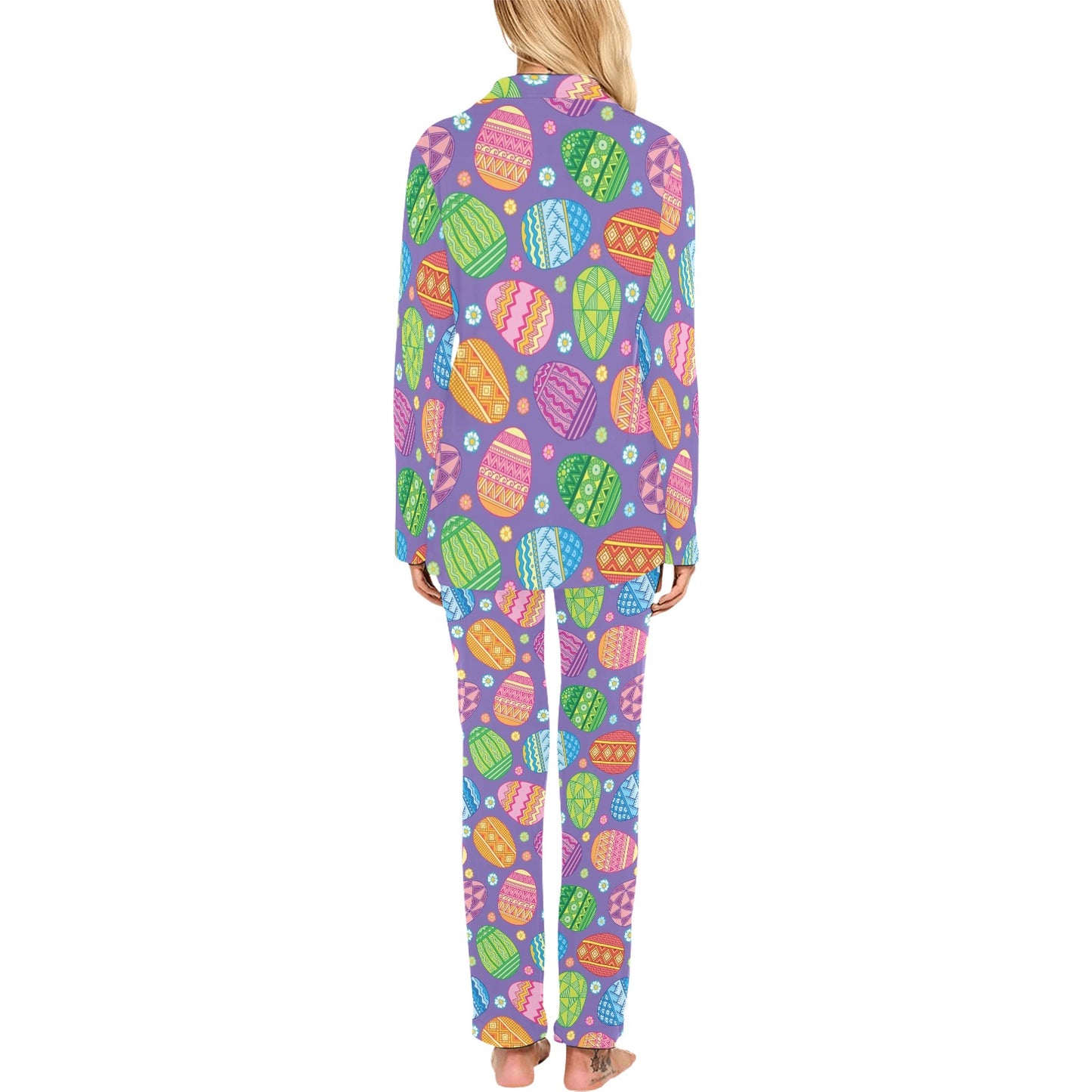 Easter Eggs Pattern Print Design RB010 Women's Long Pajama Set