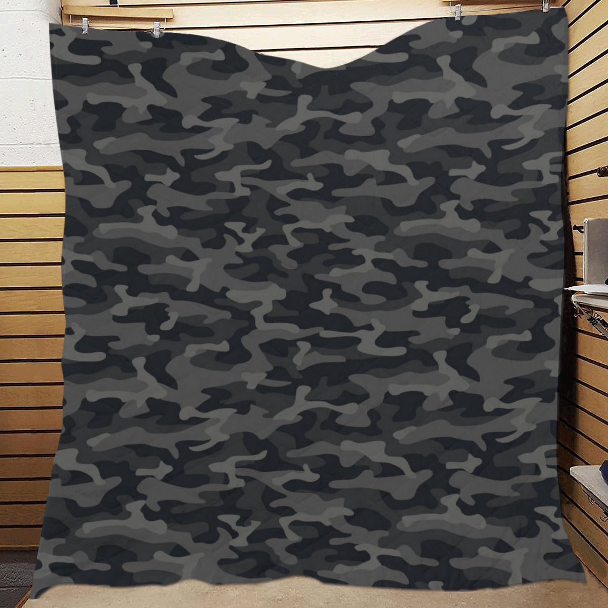 Camo Black Pattern Print Design 02 Premium Quilt