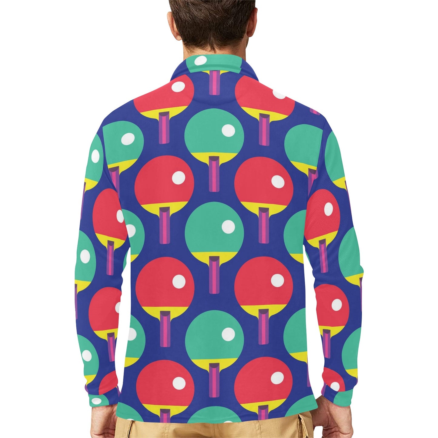 Ping Pong Pattern Print Design A03 Long Sleeve Polo Shirt For Men's