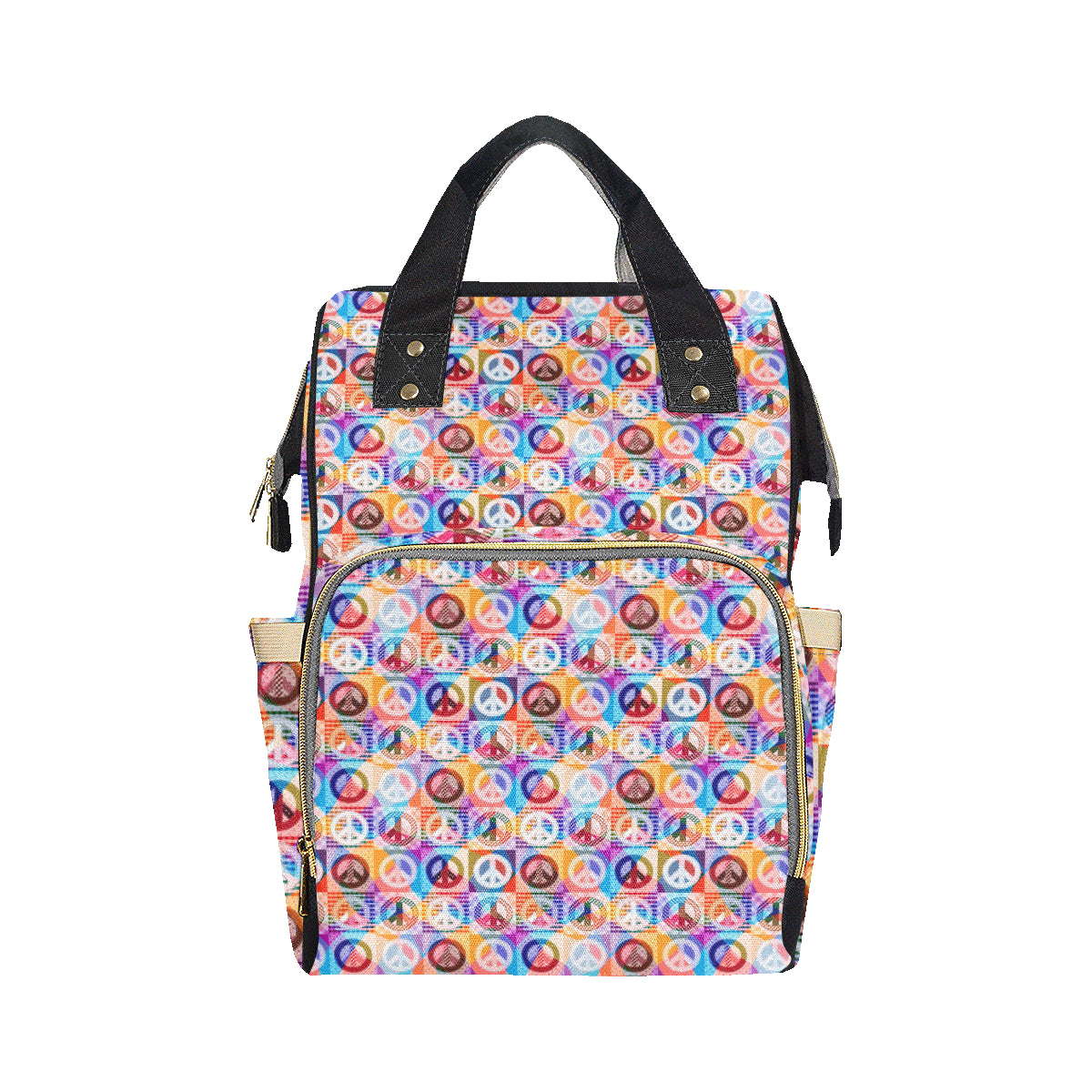 Peace Sign Patchwork Design Print Diaper Bag Backpack