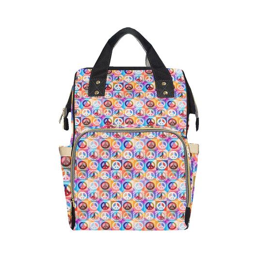 Peace Sign Patchwork Design Print Diaper Bag Backpack
