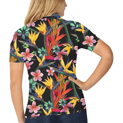 Tropical Flower Pattern Print Design TF015 Women's Polo Shirt