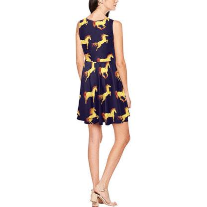 Gold Horse Pattern Sleeveless Dress