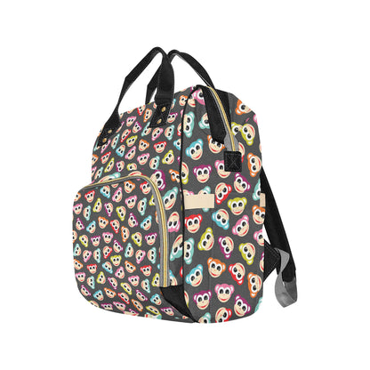 Monkey Head Design Themed Print Diaper Bag Backpack