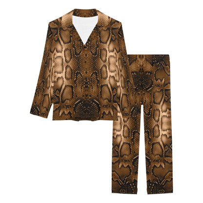 Snake Skin Brown Print Women's Long Pajama Set