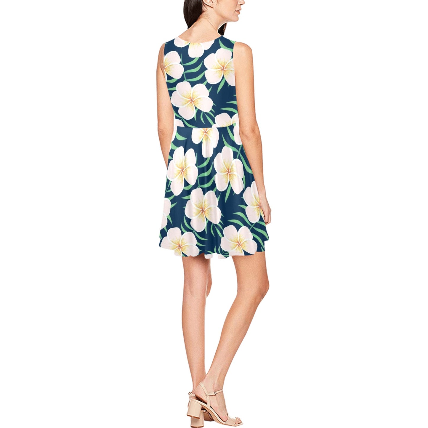 Pink Plumeria Pattern Print Design PM016 Sleeveless Dress