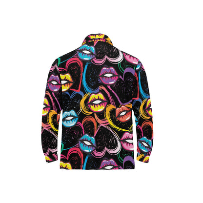 Pop Art Lip Pattern Print Design A03 Long Sleeve Polo Shirt For Men's
