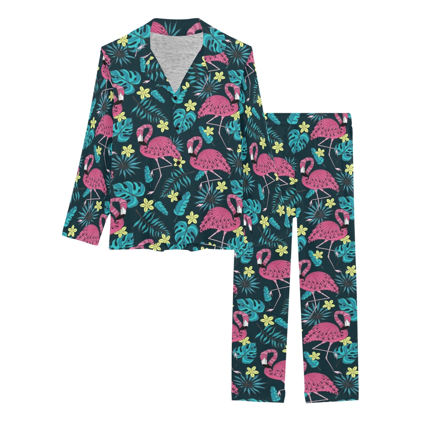 Flamingo Print Pattern Women's Long Pajama Set