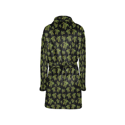 Green Tribal Turtle Polynesian Themed Women's Fleece Robe