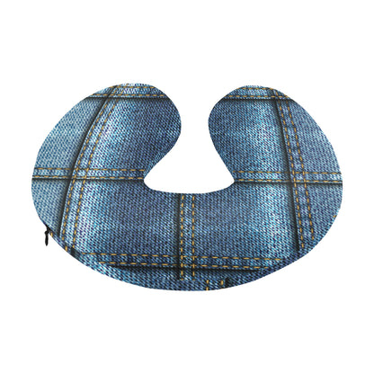 Jean Patchwork Pattern Print Design 02 U-Shaped Travel Neck Pillow