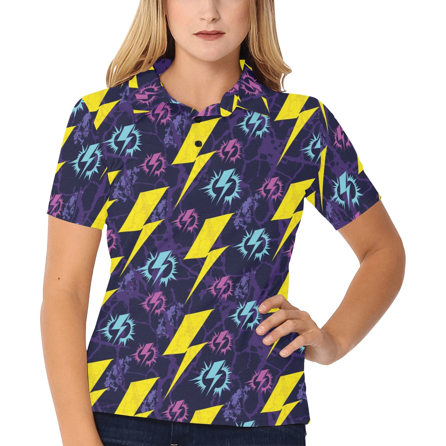 Lightning Thunder Pattern Print Design 01 Women's Polo Shirt