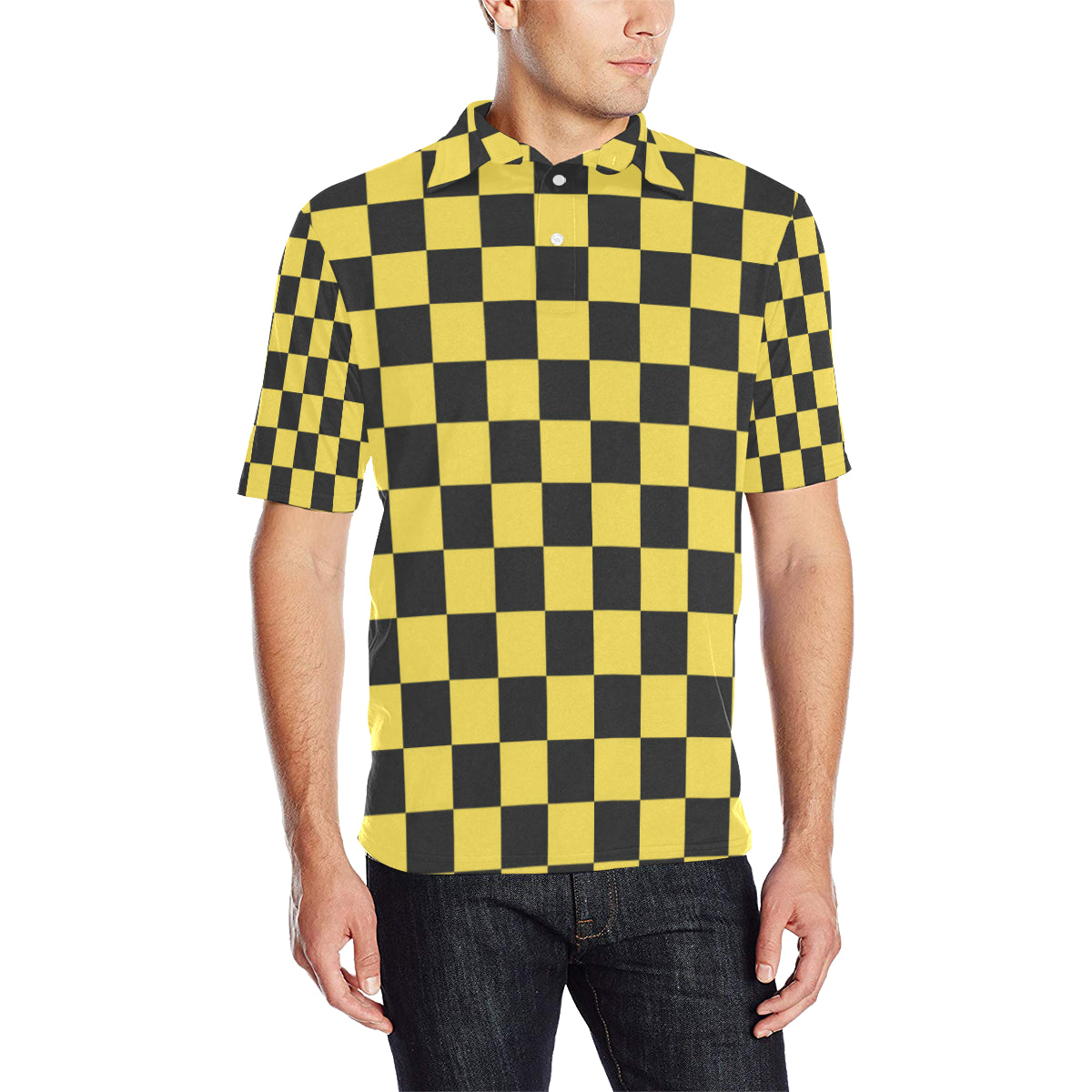 Checkered Yellow Pattern Print Design 03 Men Polo Shirt