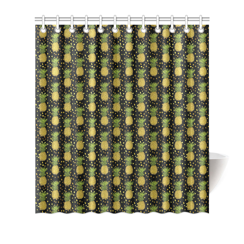 Pineapple Gold Dot Themed Print Shower Curtain