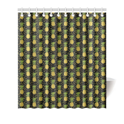 Pineapple Gold Dot Themed Print Shower Curtain