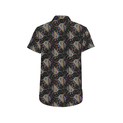 Buffalo Head Print Design LKS401 Men Short Sleeve Button Up Shirt