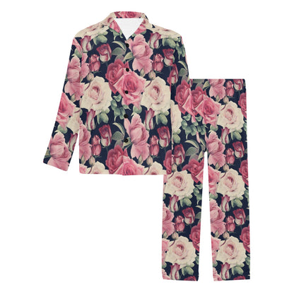 Rose Pattern Print Design RO05 Men's Long Pajama Set
