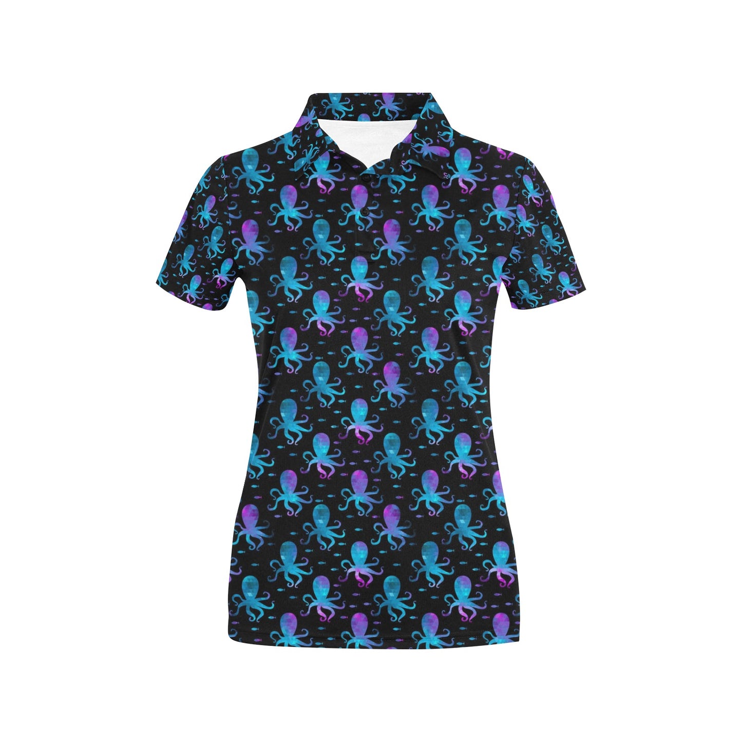 Octopus Blue Design Print Themed Women's Polo Shirt