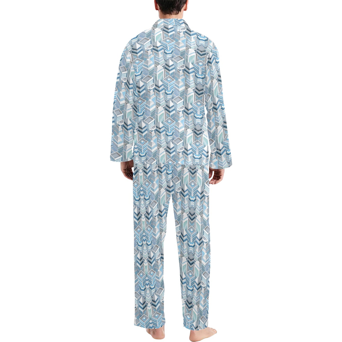 City Pattern Print Design 03 Men's Long Pajama Set