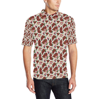 Old School Tattoo Rose Pattern Men Polo Shirt