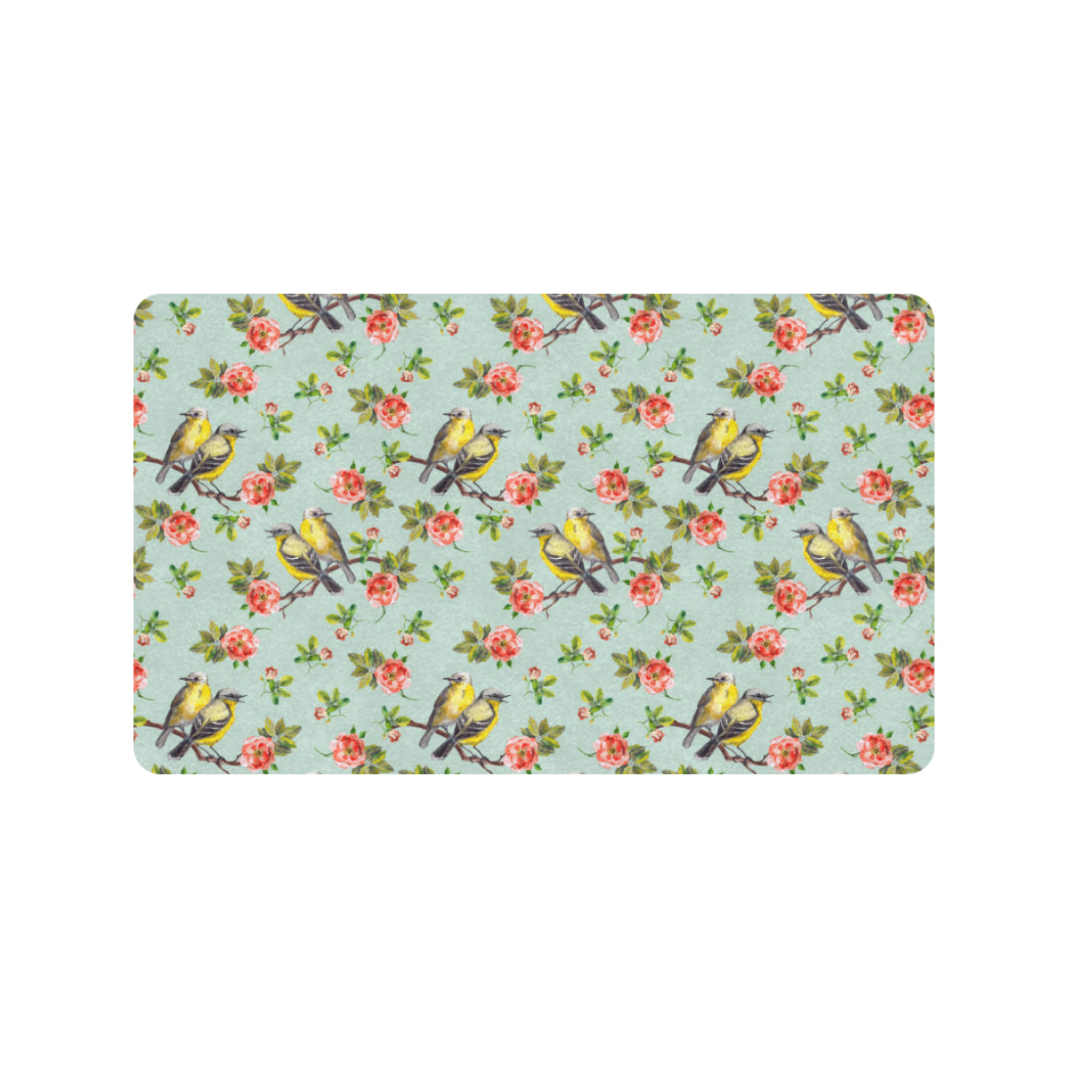 Bird with Red Flower Print Pattern Rubber Doormat