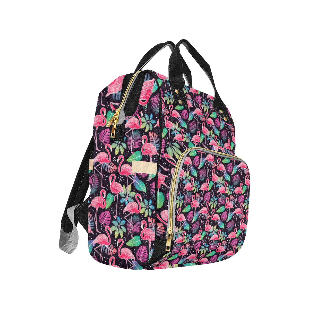 Flamingo Tropical leaves Neon Print Diaper Bag Backpack