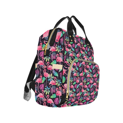 Flamingo Tropical leaves Neon Print Diaper Bag Backpack