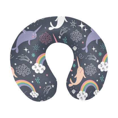 Narwhal Pattern Print Design 01 U-Shaped Travel Neck Pillow