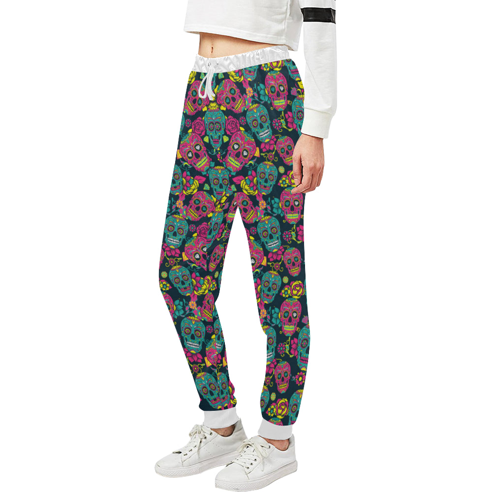 Sugar Skull Floral Design Themed Print Unisex Sweatpants