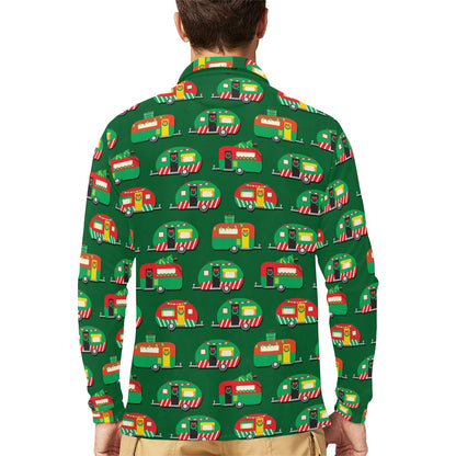 Camper Camping Christmas Themed Print Long Sleeve Polo Shirt For Men's