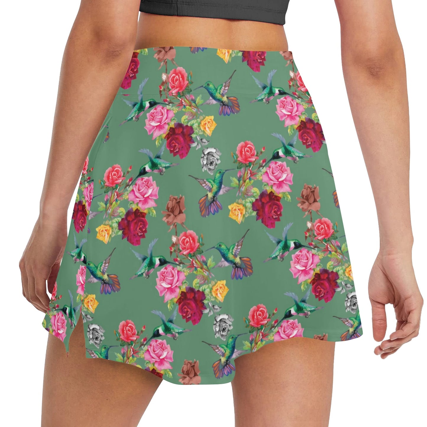 Hummingbird with Rose Themed Print 17" Golf & Pickleball Skort with Pockets